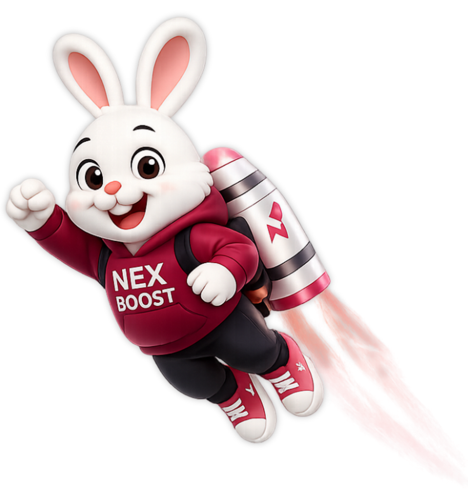 Nex Boost Mascot Bunny with Rocket and Charts