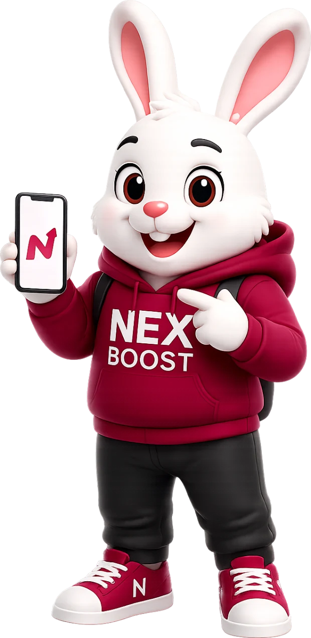 Bunny Mascot pointing to success stats